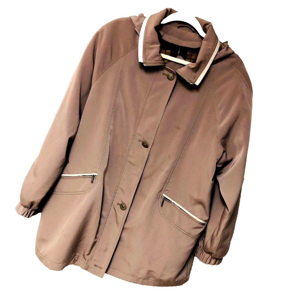 Fitz-Wright All‎ Weather Coat Women's L Zip Lining Hood Water Repel Tan Utility